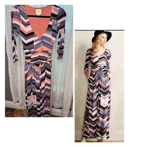 Anthropologie Maeve Novela Womens Chevron Striped Knit Stretch Maxi Dress Sz M